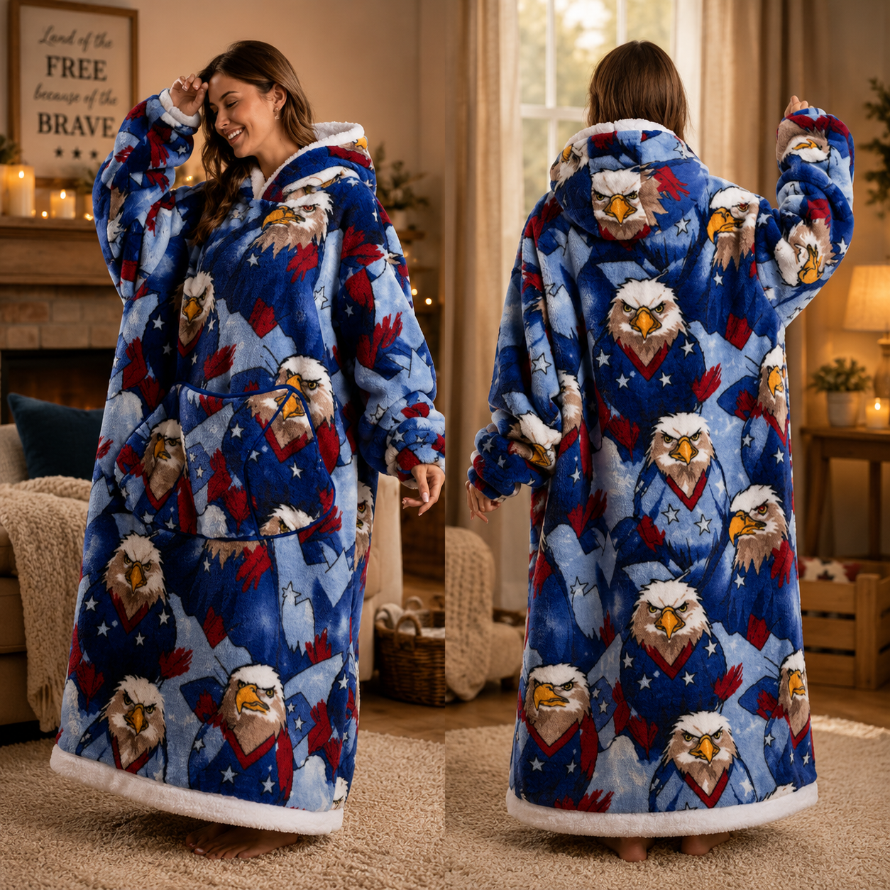 🍂 Harvest Season Hooded Blanket Robe – Warm & Cozy Unisex Lounge Wear