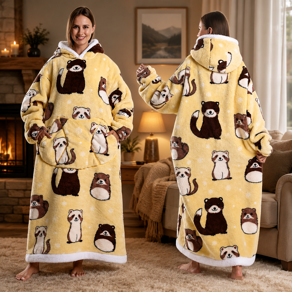🍂 Harvest Season Hooded Blanket Robe – Warm & Cozy Unisex Lounge Wear