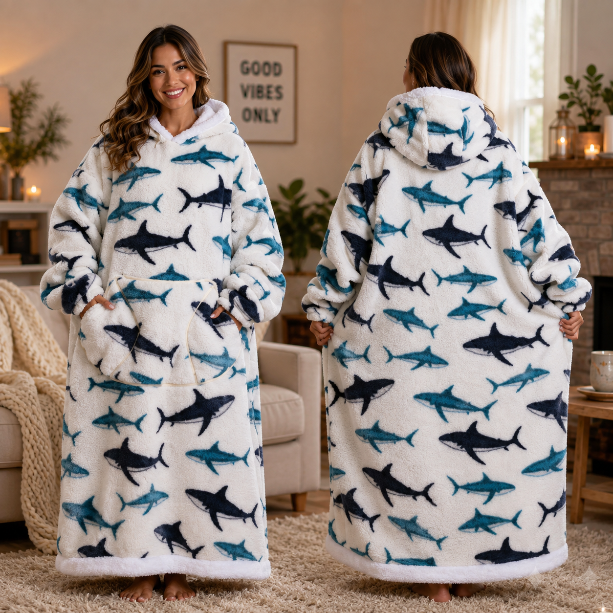 🍂 Harvest Season Hooded Blanket Robe – Warm & Cozy Unisex Lounge Wear