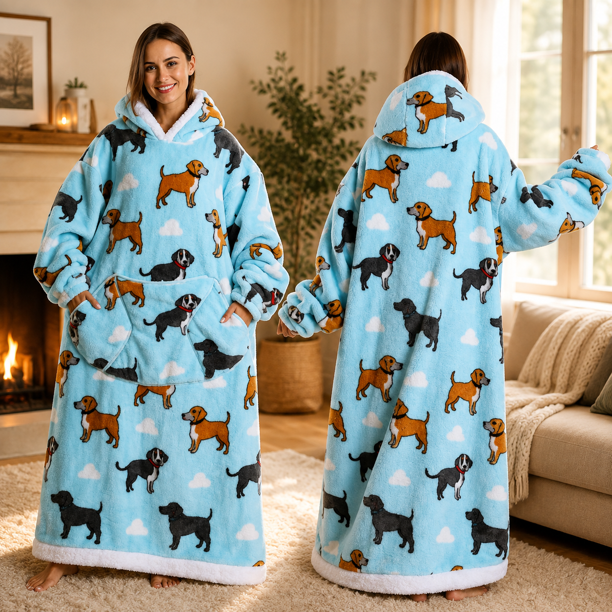🍂 Harvest Season Hooded Blanket Robe – Warm & Cozy Unisex Lounge Wear