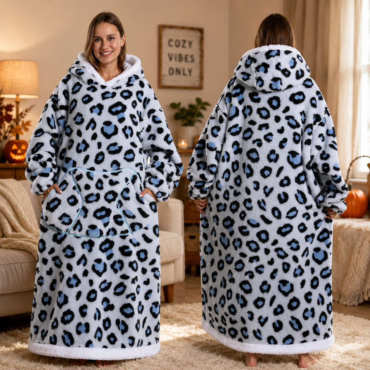 🍂 Harvest Season Hooded Blanket Robe – Warm & Cozy Unisex Lounge Wear