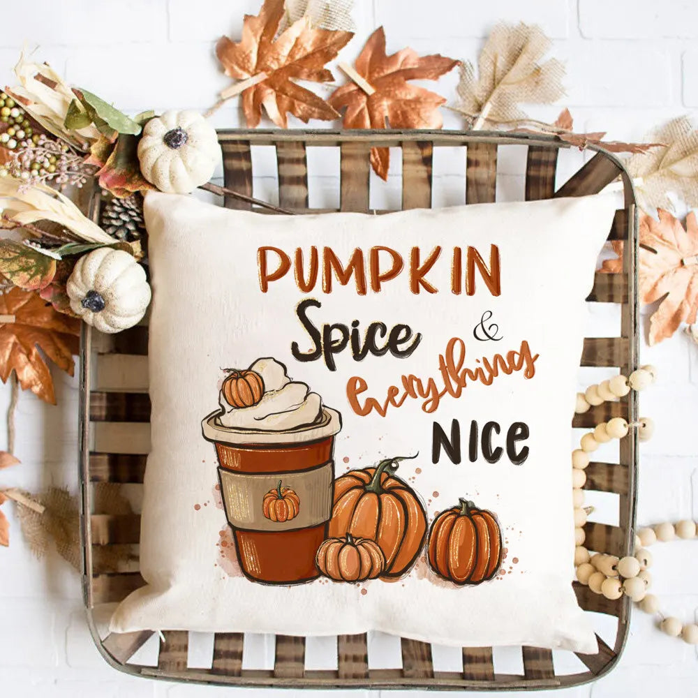 Fall Couch Cover Autumn Cushion Pumpkin Spice and Everything Nice Fall Home Decor Boho Autumn Pillowcover Fall Flowers Cushion