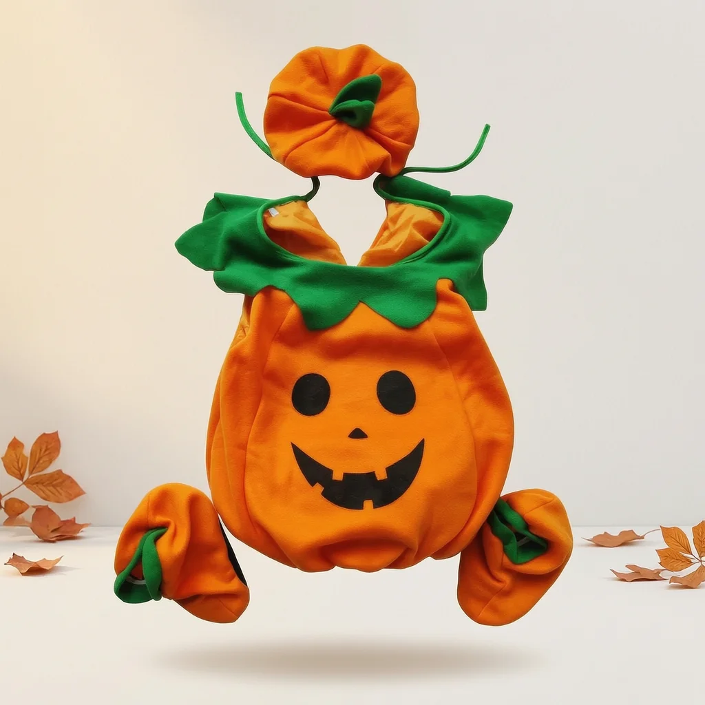 Pumpkin Romper Cute Cosplay Halloween Party Costume Stage Performance Holiday Dress Up Candy Bag