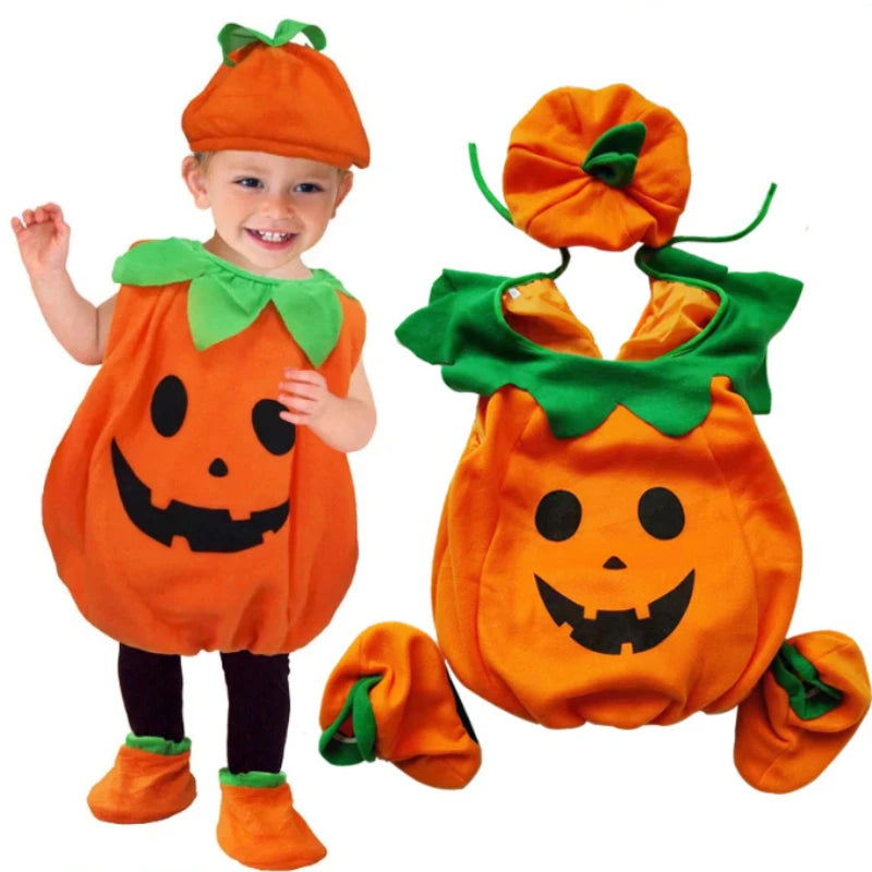 Pumpkin Romper Cute Cosplay Halloween Party Costume Stage Performance Holiday Dress Up Candy Bag