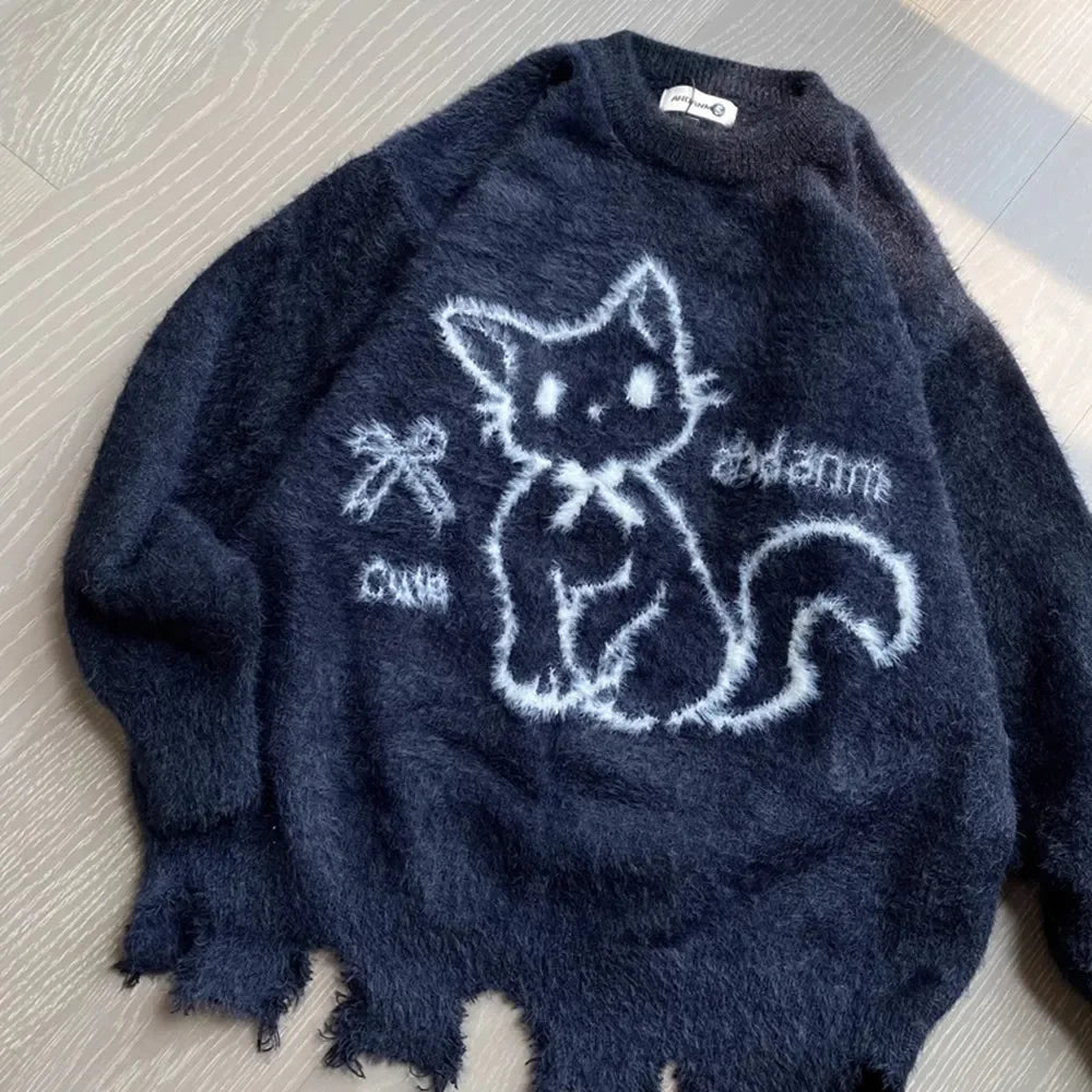 Fall Winter Women  Sweet Korean Girl Slash Neck Cuddly Sweater Long Sleeve Pullovers 2000s Aesthetic Mori Girl Cozy Cute Core