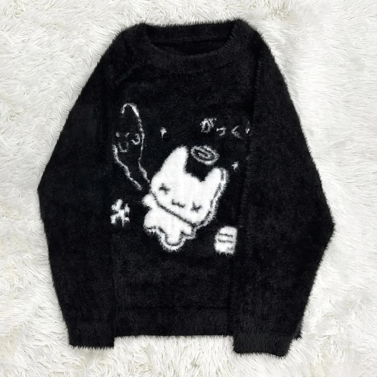 Fall Winter Women  Sweet Korean Girl Slash Neck Cuddly Sweater Long Sleeve Pullovers 2000s Aesthetic Mori Girl Cozy Cute Core