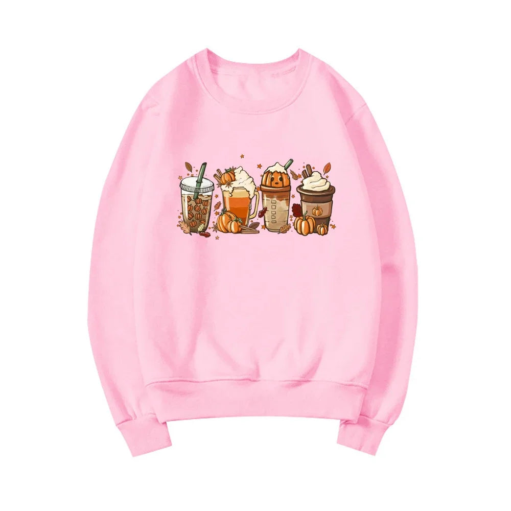 Fall Coffee Sweatshirt Cute Fall Hoodie Thanksgiving Sweatshirt Halloween Hoodies Women Clothes Coffee Lover Pullovers Tops