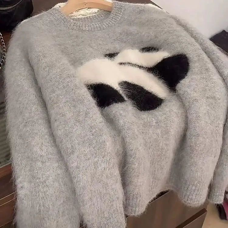 Fall Winter Women  Sweet Korean Girl Slash Neck Cuddly Sweater Long Sleeve Pullovers 2000s Aesthetic Mori Girl Cozy Cute Core