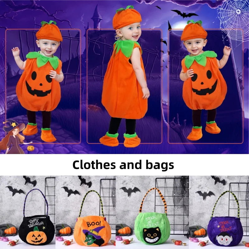 Pumpkin Romper Cute Cosplay Halloween Party Costume Stage Performance Holiday Dress Up Candy Bag