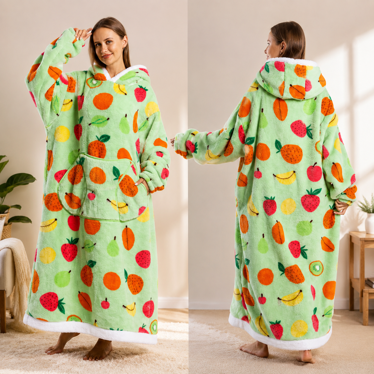 🍂 Harvest Season Hooded Blanket Robe – Warm & Cozy Unisex Lounge Wear