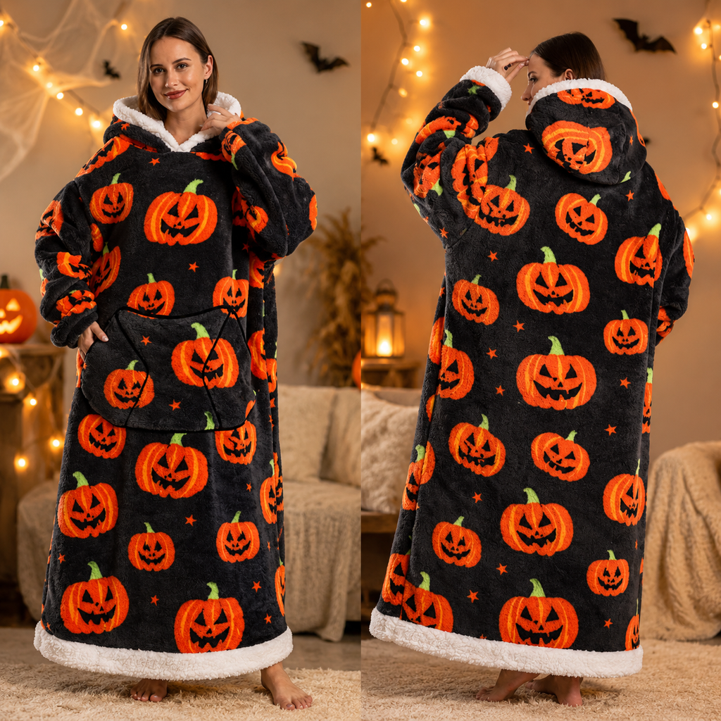 🍂 Harvest Season Hooded Blanket Robe – Warm & Cozy Unisex Lounge Wear
