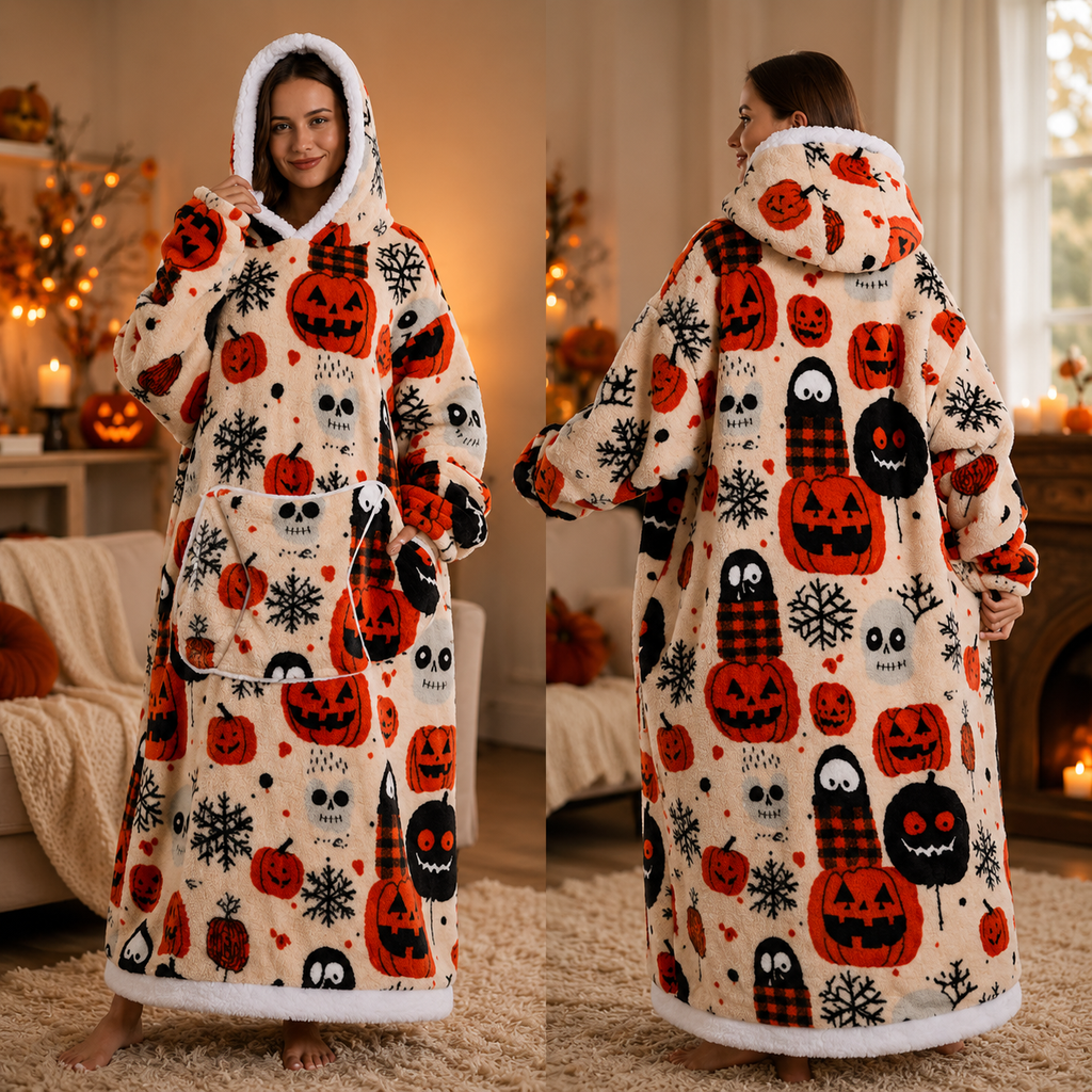 🍂 Harvest Season Hooded Blanket Robe – Warm & Cozy Unisex Lounge Wear