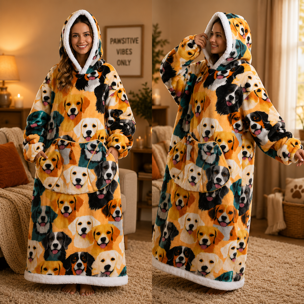 🍂 Harvest Season Hooded Blanket Robe – Warm & Cozy Unisex Lounge Wear