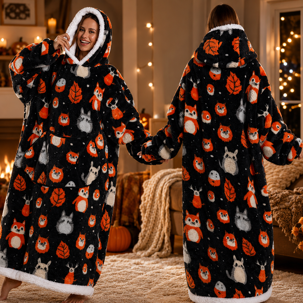 🍂 Harvest Season Hooded Blanket Robe – Warm & Cozy Unisex Lounge Wear