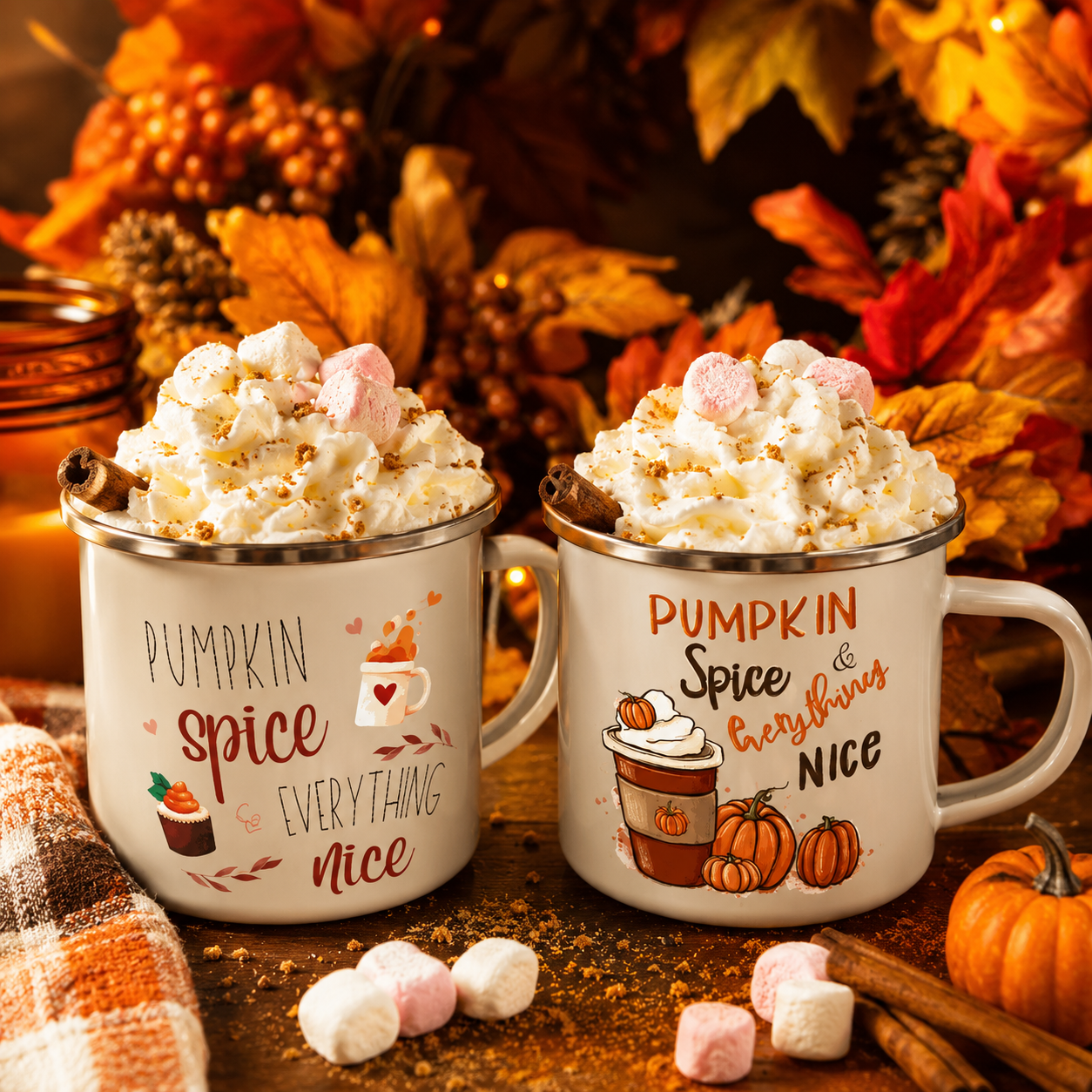 Pumpkin Spice and Everything Nice Enamel Mug Halloween Camping Mug Autumn Home Decor Fall Coffee Mug Festive Gifts for Kids