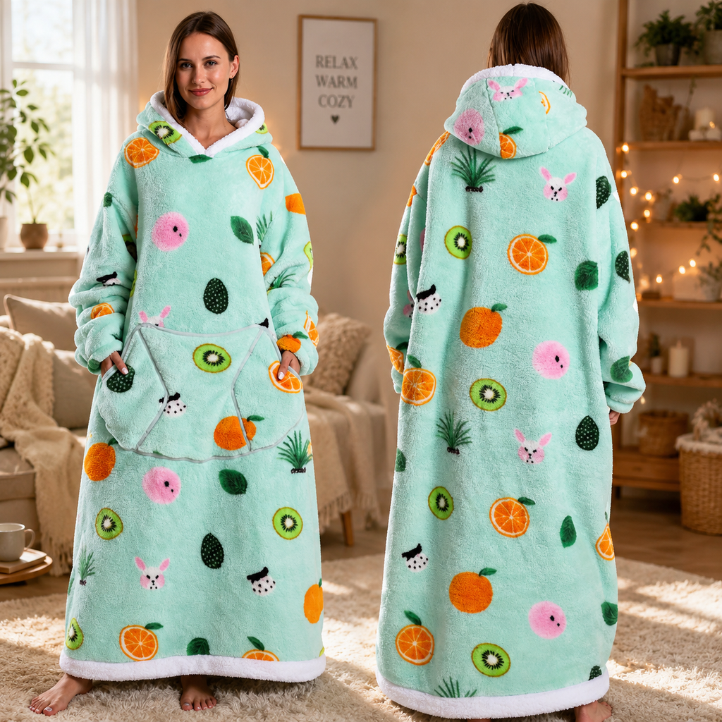 🍂 Harvest Season Hooded Blanket Robe – Warm & Cozy Unisex Lounge Wear