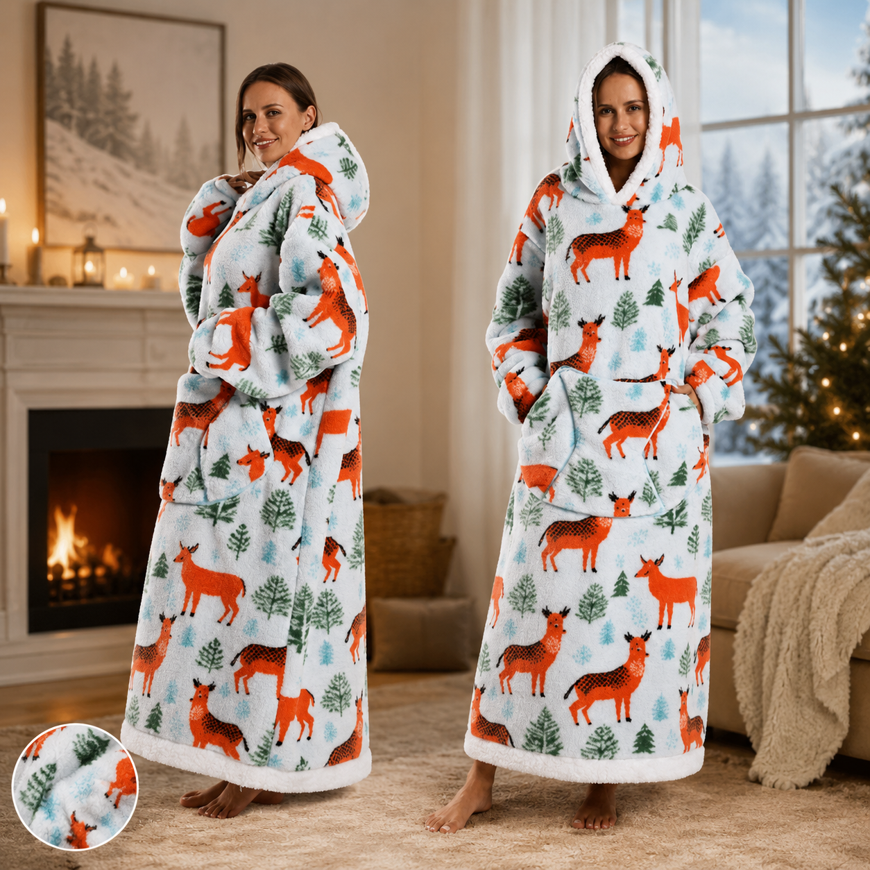 🍂 Harvest Season Hooded Blanket Robe – Warm & Cozy Unisex Lounge Wear